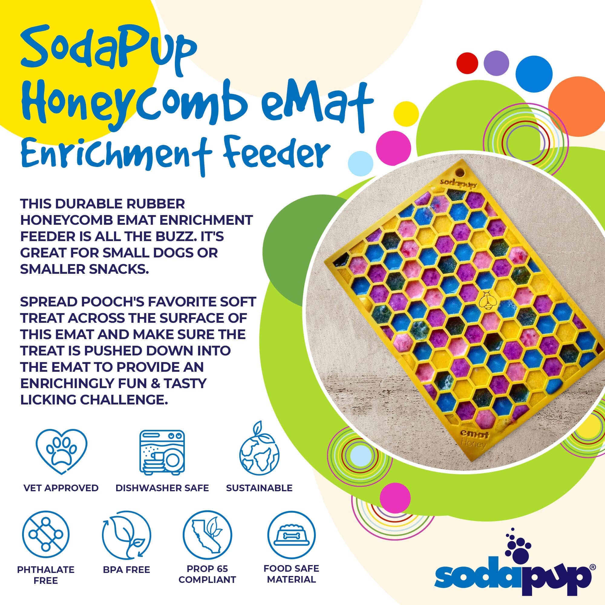 Honeycomb Design Emat Enrichment Licking Mat - Yellow - Larg: Large